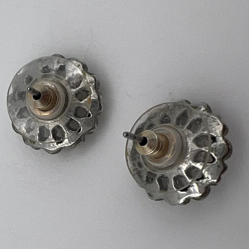 Vintage Style Amber Crystal Floral Stud Earrings Silver Tone Sunburst Petal‎